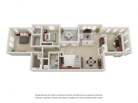 Two Bed Two Bath Townhome Floor Plan at Siena Apartments, California, 93458